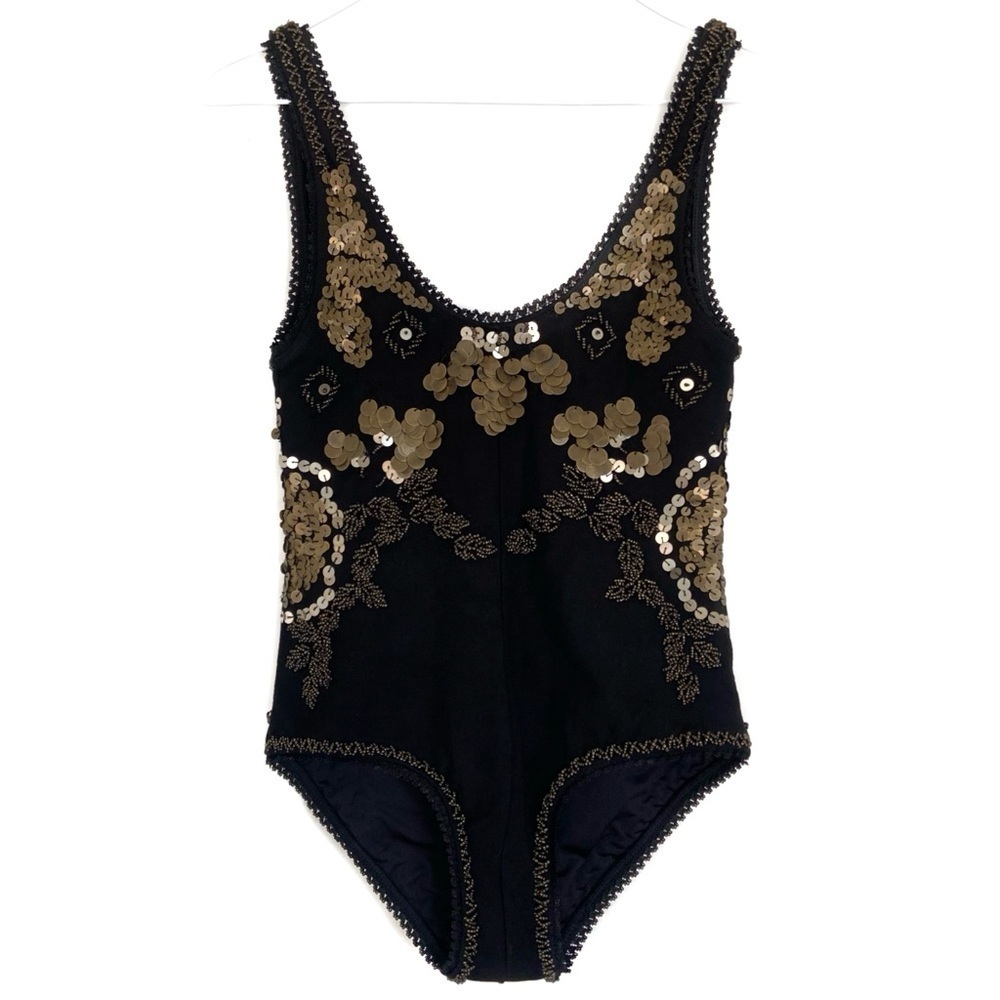 ONE TEASPOON Goldrush Sequin Beaded Open Back Bodysuit
